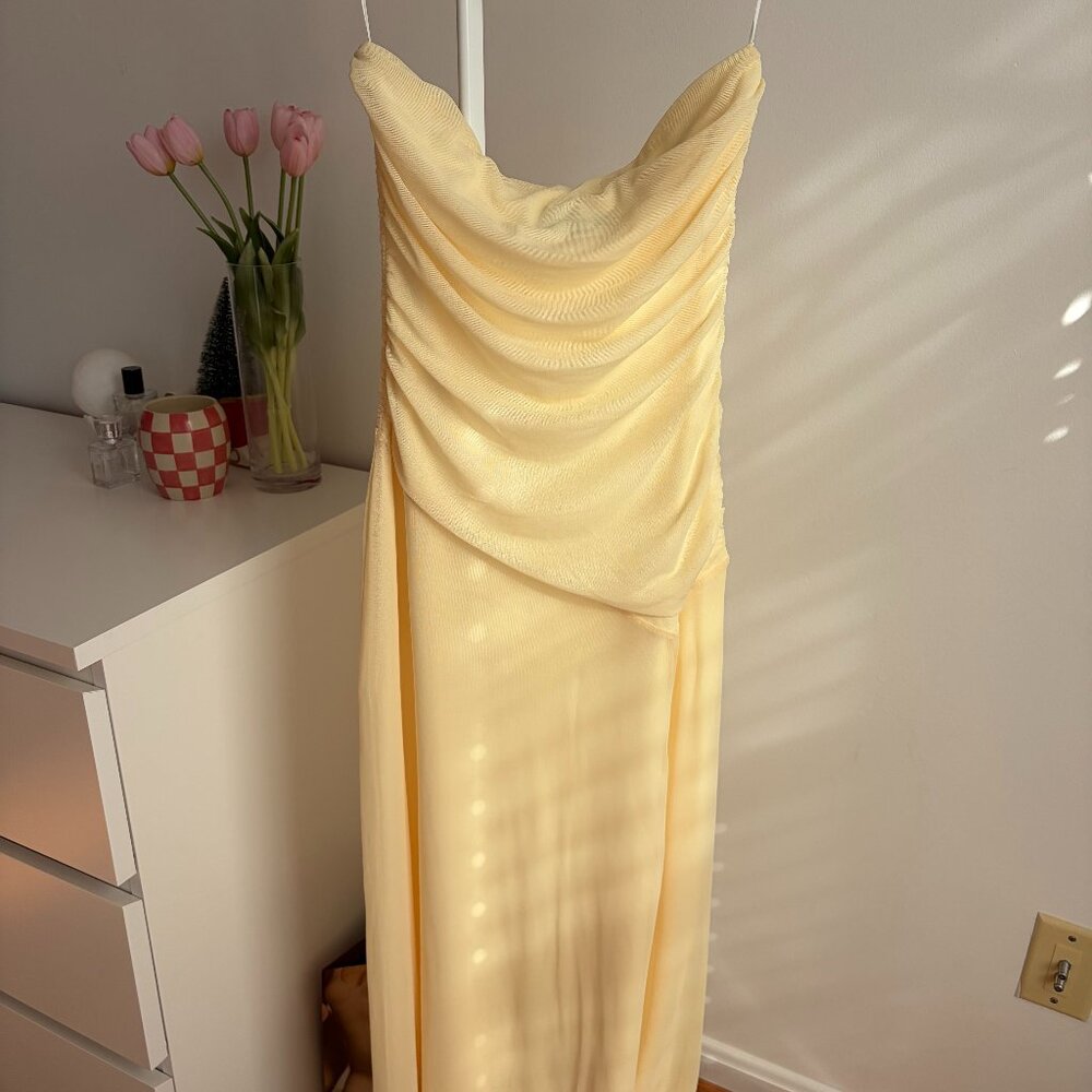 Hello Molly | Muse Girl Strapless Mesh Maxi Dress Yellow